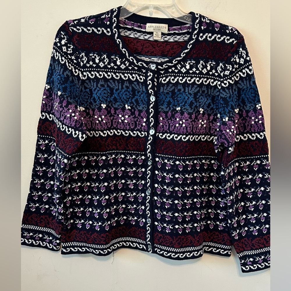 Appleseed's Petite Cardigan Sweater PL Colorful Knit Cotton Blend